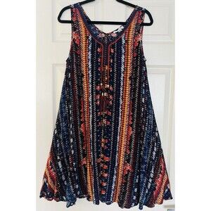 John Paul Richard Boho Geometric Tribal Aztec Print Dress Sz PL Festival Gypsy